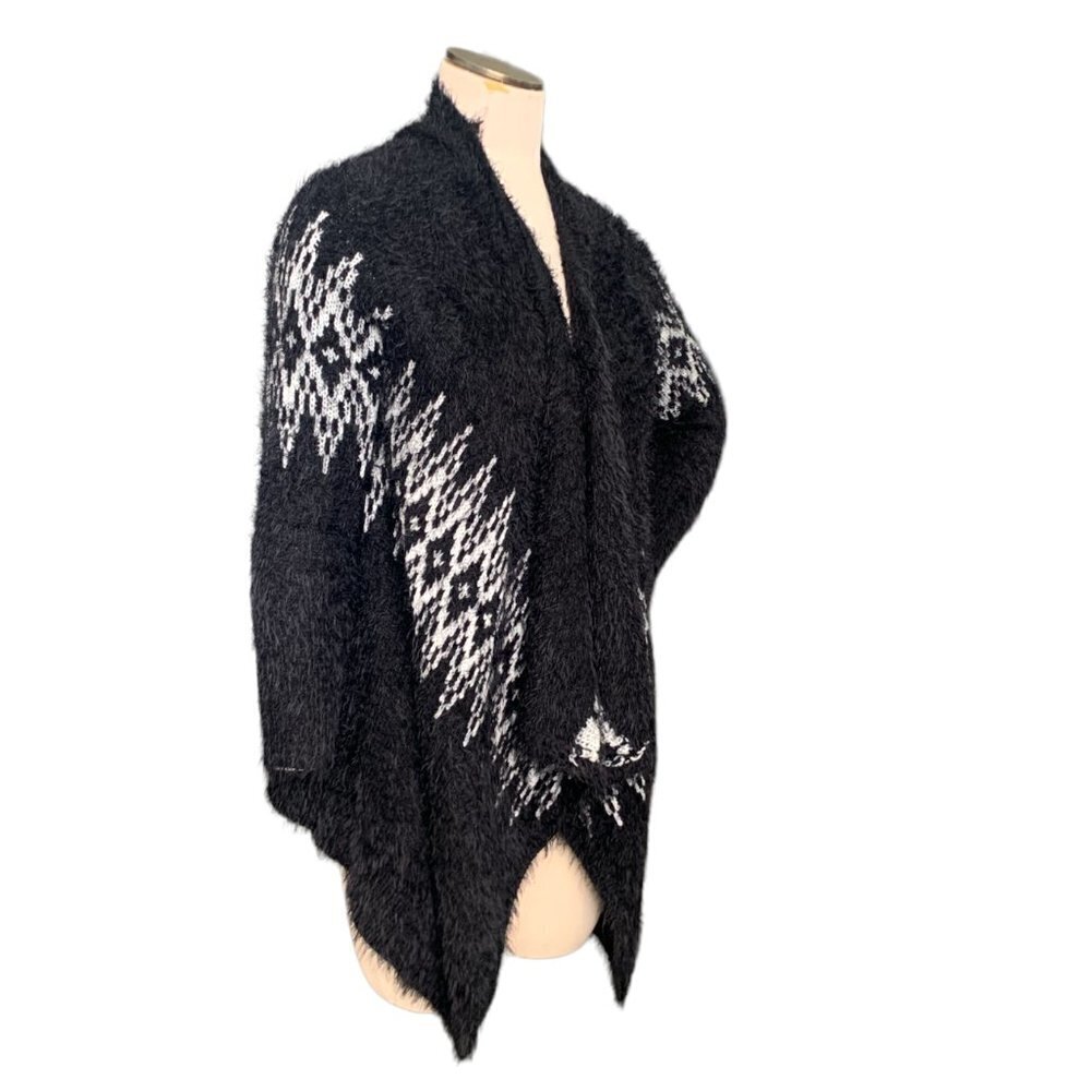 Panhandle Fuzzy Soft Southwestern Open Cardigan Sweater Sz M Black‎ 106H